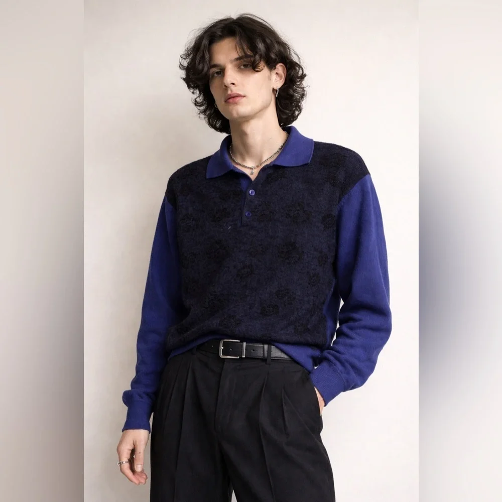 Vintage Tulliano 100% Wool Knit Polo Lace Front Sweater Size XL